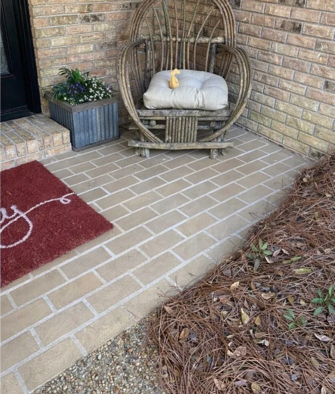After: front entry cleaning on brick pavers with green growth removed